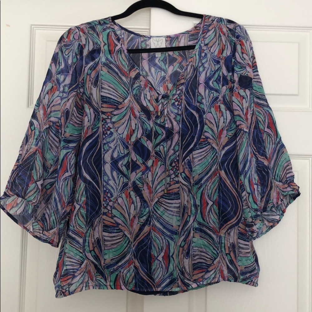Ella Moss sz M 100% silk flutter sleeve top
